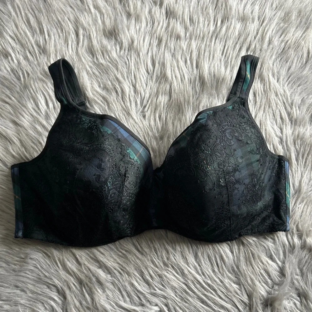 Cacique Smooth Balconette Bra Women Size 44DDD Green Black Floral Lace Underwire